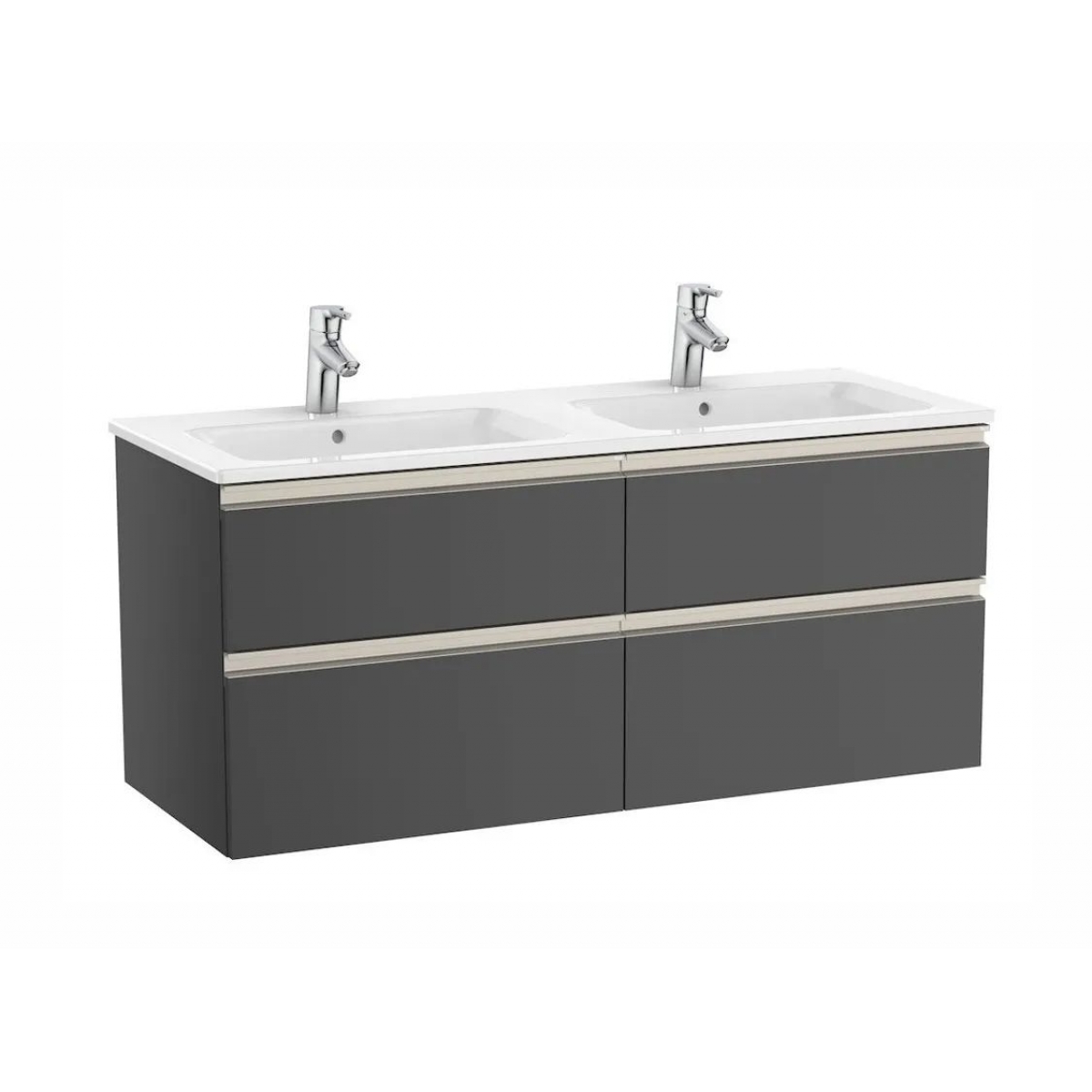 Roca The Gap A3279A0000+A857397153 一體式面盆 + 四抽屜面盆櫃（炭灰色）：簡潔設計、抽屜收納、連櫃腳